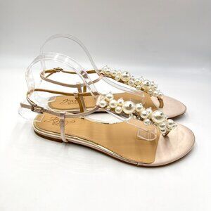 Jewel Badgley Mischka Womens Size 8.5 Larissa Champagne Satin Flats‎ Dress Shoes